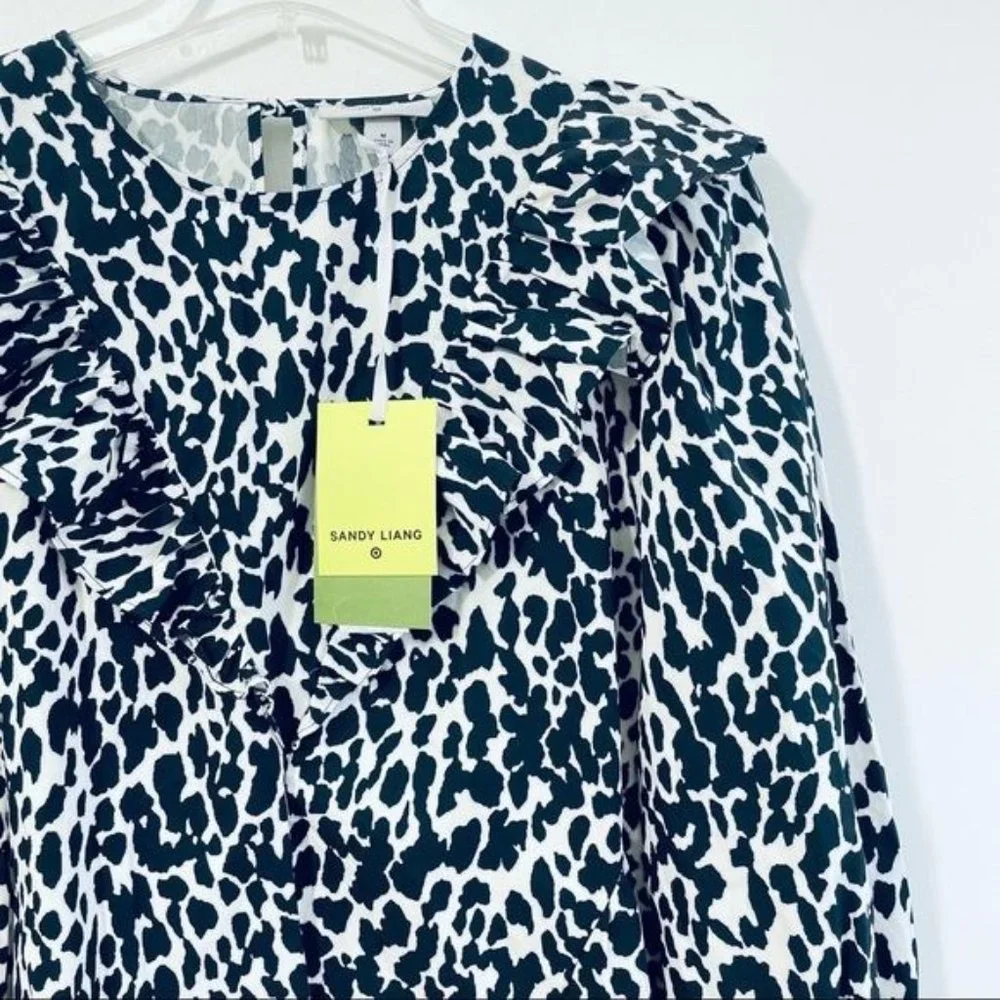 Sandy Liang x Target Leopard Print Long Ruffle Sleeve Midi Dress Plus Size NWT - Picture 4 of 15